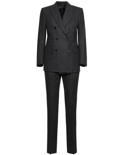 Tom Ford Atticus Pinstriped Wool Flannel Suit - Black