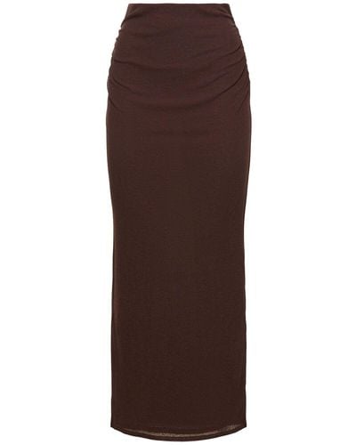 Nanushka Norine Mesh Jersey Midi Skirt - Brown