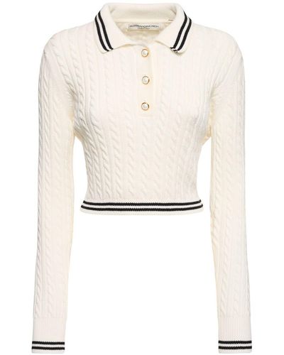 Alessandra Rich Cotton Blend Knit Polo Sweater - Natural