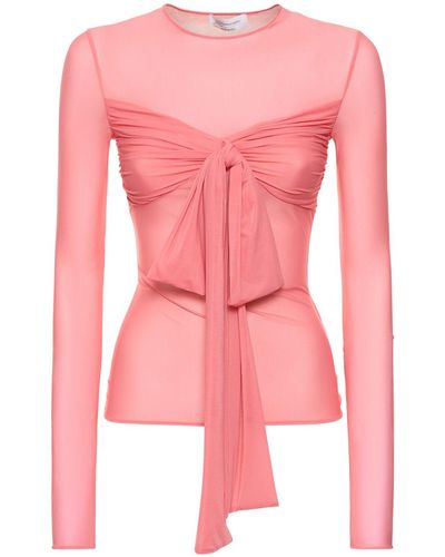 Blumarine Jersey Long Sleeve Top W/Bow - Pink