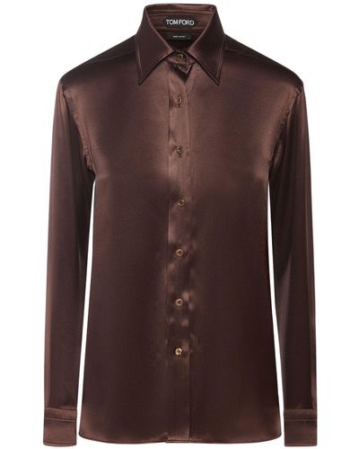 Tom Ford Fluid Silk Charmeuse Shirt - Brown