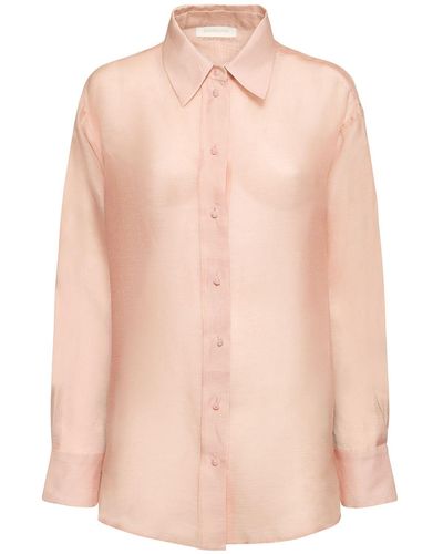 Zimmermann Lvr Exclusive Silk Linen Organza Shirt - Pink