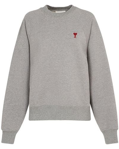 Ami Paris Sweat-shirt en jersey de coton biologique à logo - Gris