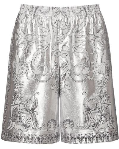 Versace Baroque Print Silk Twill Shorts - Grey