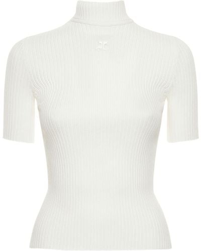 Courreges Top in maglia di misto viscosa / logo - Bianco