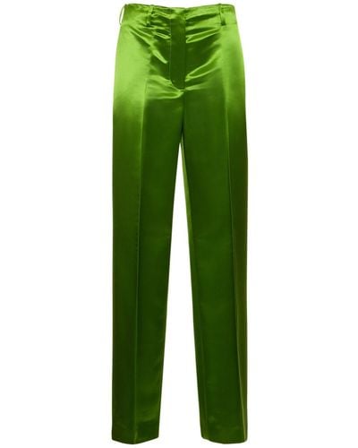 Tory Burch Viscose Satin Straight Trousers - Green