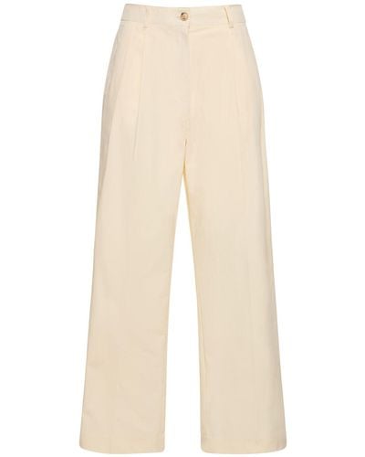 DUNST Pleated Cotton & Nylon Chino Trousers - Natural