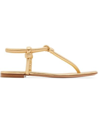 Gianvito Rossi 5Mm Metallic Leather Flat Thong Sandals - Natural