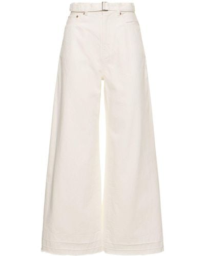 Sacai Belted Mid Rise Denim Wide Jeans - White