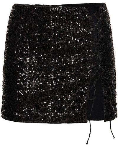 Oséree Paillettes Sequined Slit Mini Skirt - Black