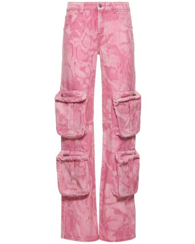 Blumarine Printed Denim Cargo Jeans - Pink