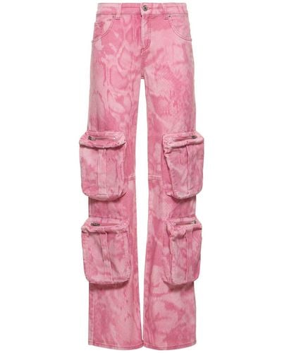 Blumarine Jeans cargo in denim stampato - Rosa