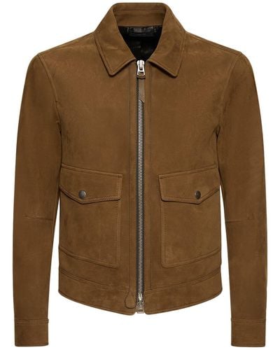 Tom Ford Zip Collar Leather Jacket - Brown
