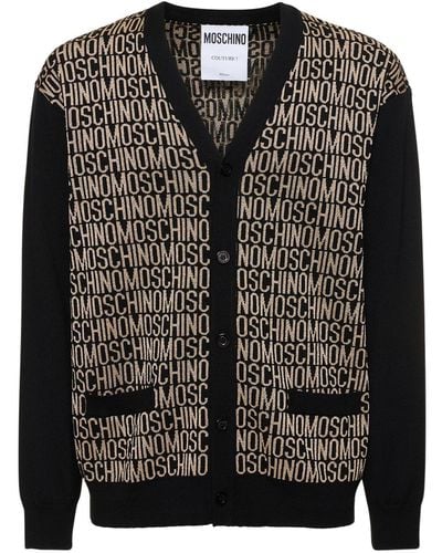 Moschino Cardigan in maglia di lana con logo - Nero