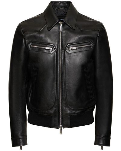 DSquared² Biker Jacket With Zip Pockets In Leather - Black