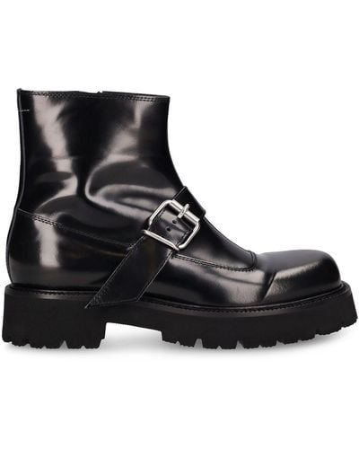 MM6 by Maison Martin Margiela Polished Leather Combat Boots - Black