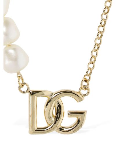 Dolce & Gabbana Dg Imitation Pearl Long Necklace - Metallic