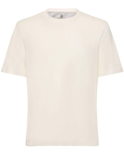 Brunello Cucinelli T-shirt Aus Baumwoll- Und Leinenjersey - Weiß