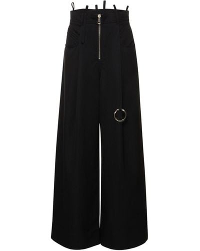 The Attico Pantalon large zippé en gabardine pence - Noir