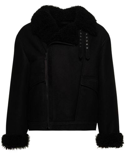 Acne Studios Liana Distressed Shearling Jacket - Black