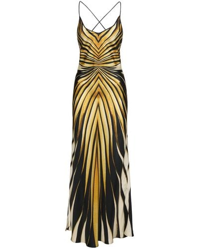 Roberto Cavalli Ray Of Gold Printed Silk Twill Dress - Metallic