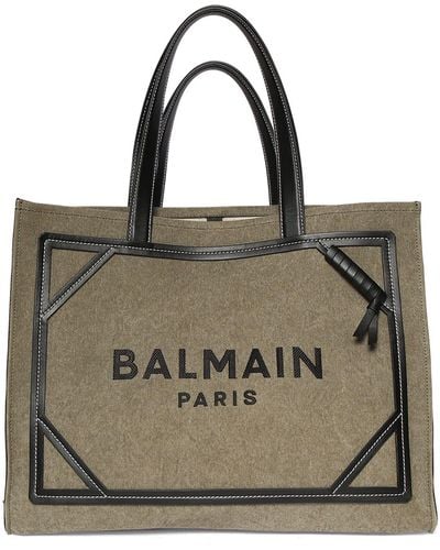 Balmain Medium B-army Canvas & Leather Tote Bag - Metallic