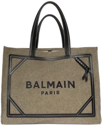 Balmain Medium Tasche Aus Canvas Und Leder "b-army" - Mettallic