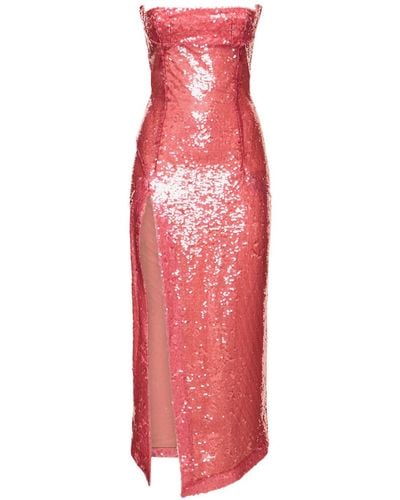 The Attico Sequined Strapless Midi Dress - Pink