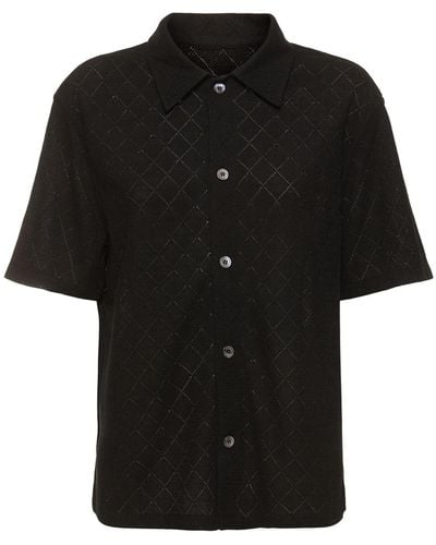 DUNST Crochet Short Sleeve Shirt - Black