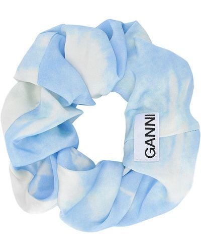 Ganni Printed Viscose Scrunchie - Blue