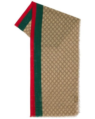 Gucci Chal de lana con logo gg y tribanda - Verde