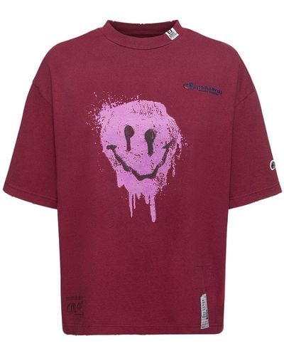 Maison Mihara Yasuhiro Smiley Face Printed Cotton T-Shirt - Red