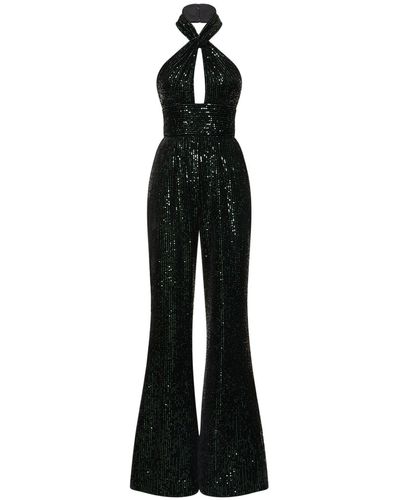 Elie Saab Sequined Velvet Halterneck Jumpsuit - Black