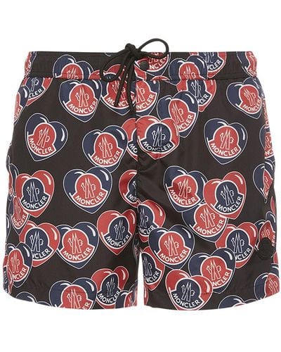 Moncler Shorts mare in techno stampato - Rosso