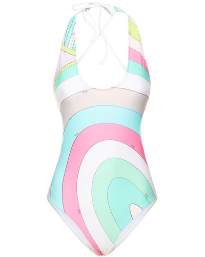 Emilio Pucci Costume intero iride in lycra stampata - Bianco