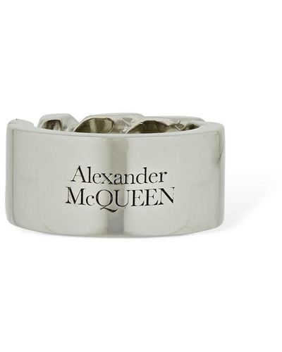 Alexander McQueen Identity Chain Snake & Tag Ring - Gray