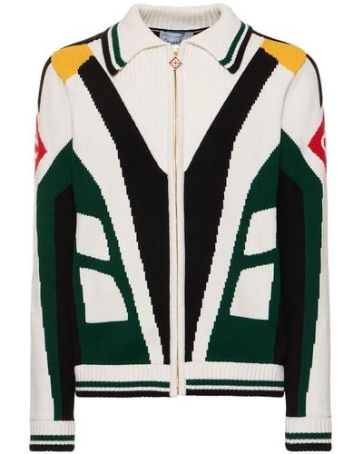 Casablancabrand Casa Racing Cotton Knit Zip-up Jacket - Green