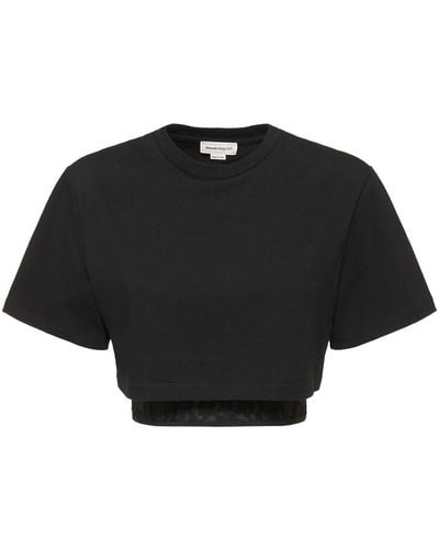 Alexander McQueen クロップドコットンtシャツ - ブラック