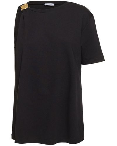 Ferragamo Asymmetric Cotton Blend Jersey Top - Black