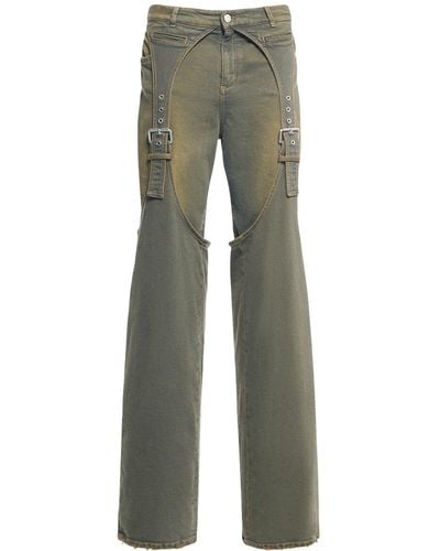 Blumarine Denim Wide Jeans W/ Suspenders - Gray