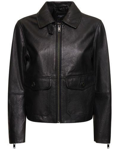 Weekend by Maxmara Aller Zip-up Leather Jacket - Black