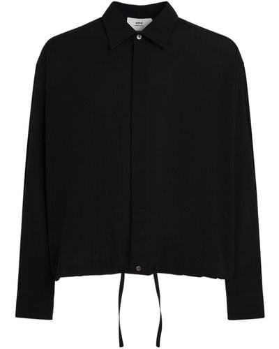 Ami Paris Cotton Crepe Shirt W/Drawstring - Black