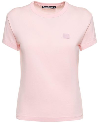 Acne Studios T-shirt in jersey di cotone con logo - Rosa