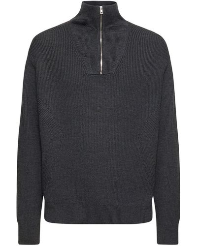 Theory Half-Zip Wool Blend Knit Sweater - Black