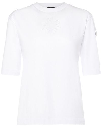 Moncler T-shirt Aus Baumwolljersey Mit Geprägtem Logo - Weiß