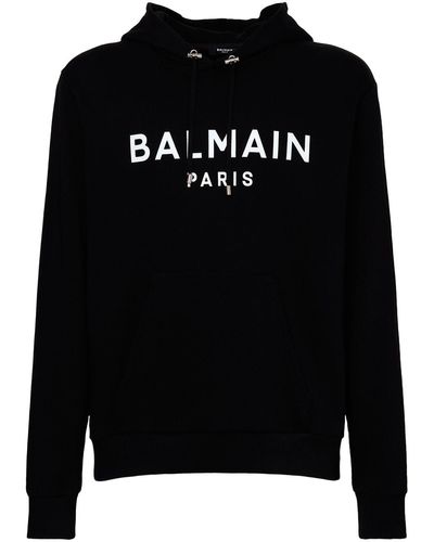 Balmain Logo Printed Cotton Hoodie - Black