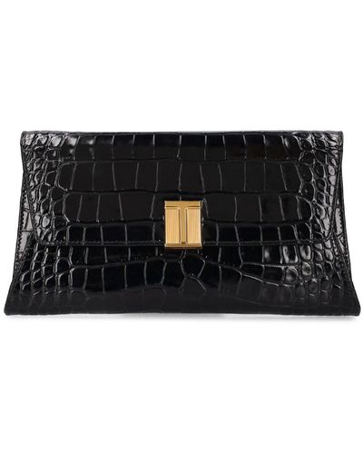 Tom Ford Shiny Croc Embossed Leather Clutch - Black