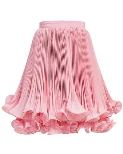 Balmain Pleated Light Crepe Mini Skirt - Pink