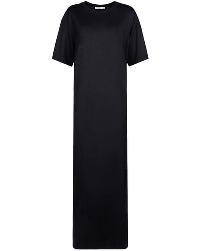 The Row Amo Wool Jersey Short Sleeve Midi Dress - Black