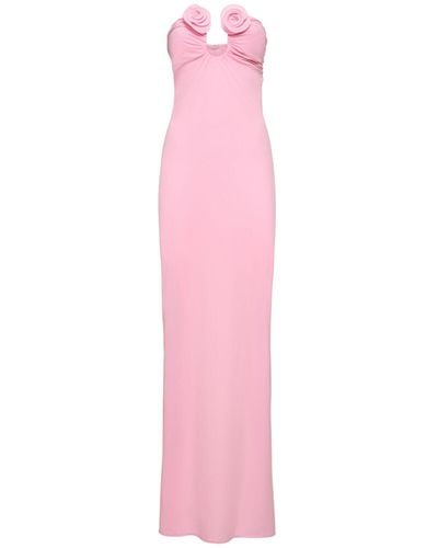 Magda Butrym Draped Jersey Long Dress W/Roses - Pink